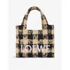Loewe Womens Natural/black  X Paula's Ibiza Font Gingham Mini Woven Tote Bag In Natural/black