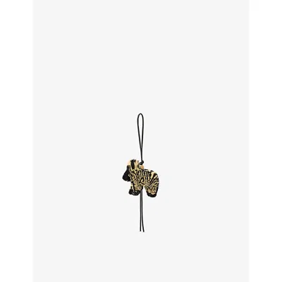 LOEWE WOMENS NATURAL/BLACK LOEWE X PAULA'S IBIZA ZEBRA RAFFIA AND LEATHER KEY CHARM