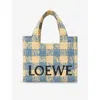 Loewe Medium Font Woven-raffia Tote Bag In Natural/light Blue