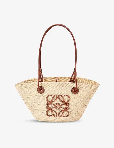 Loewe Womens Natural/tan Anagram Small Iraca Palm And Leather Basket Bag