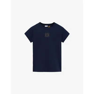 Loewe Womens Navy Blue  X Paula's Ibiza Brand-embroidered Small-fit Cotton-jersey T-shirt
