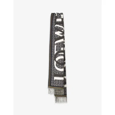 Loewe Womens Navy Blue Logo-intarsia Wool And Cashmere-blend Scarf In Navyblue