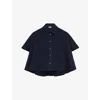 Loewe Womens Navy Blue Short-sleeve Trapeze Cotton Shirt