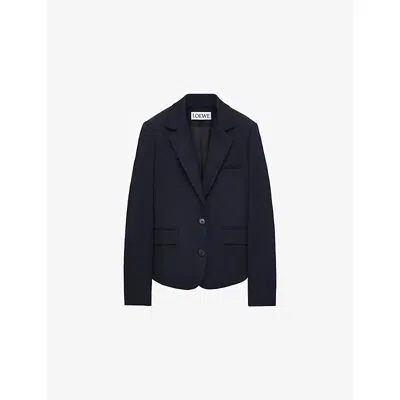 LOEWE WOMENS NAVY BLUE TAILORED WOOL-BLEND JACKET
