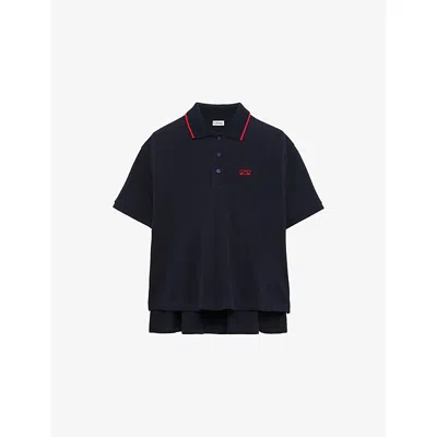 Loewe Womens Navy Blue Trapeze-fit Cotton Piqué Polo T-shirt In Black