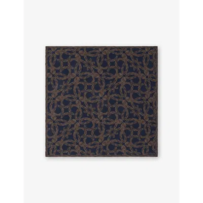 Loewe Womens Navy/brown Printed Square Silk Scarf In Multi