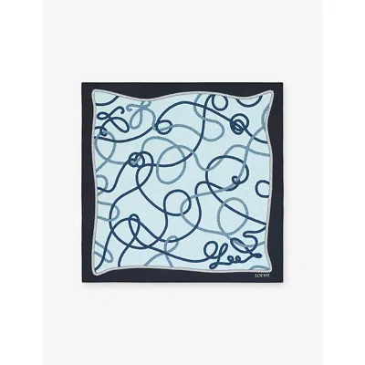 Loewe Womens Navy/green Double L-pattern Silk Square Scarf In Multi