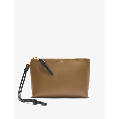 Loewe Knot Foil-logo Leather Pouch In Oak/black