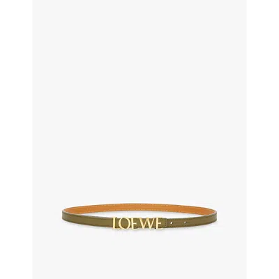 Loewe Womens  Bold Brand-embellished Leather Belt In Olive/gold