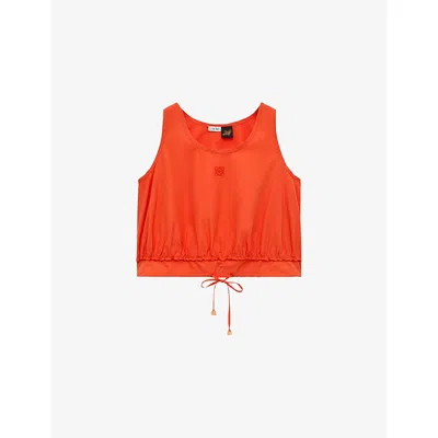 Loewe Womens Orange Scoop-neck Cropped Cotton Top