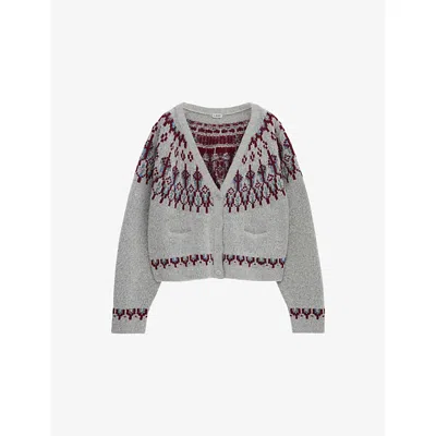 Loewe Wool-blend Fair Isle Sequin Cardigan In Gray
