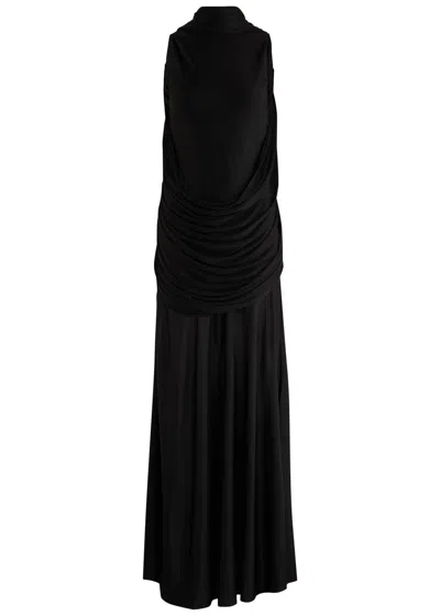 Loewe Womens Pebble Draped Satin-jersey Black Maxi Dress Uk10/m