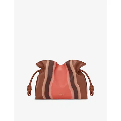 Loewe Womens Flamenco Medium Leather Clutch Bag Pecan/parrot Pink