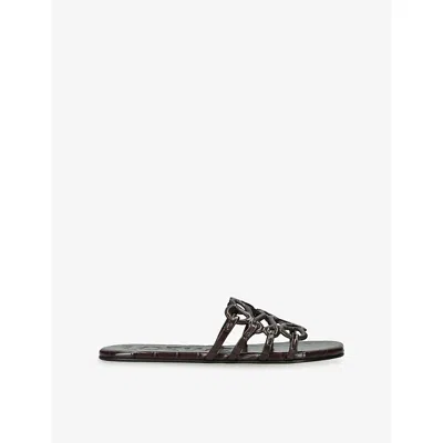 Loewe Womens Petal Anagram Leather Sliders Dark Brown Eur 39 / 6 Uk