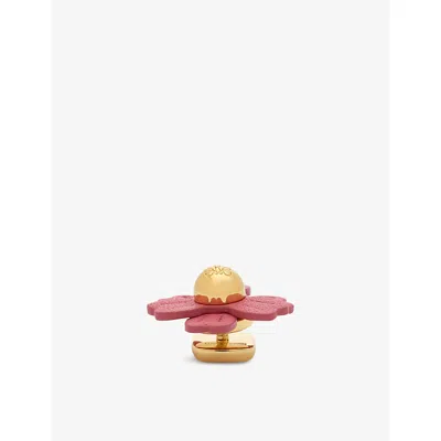 Loewe Womens Pink  X Paula's Ibiza Flower Leather And Brass Pin