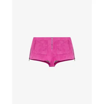 Loewe Womens Pink  X Paula's Ibiza Side-zip Suede Mini Shorts