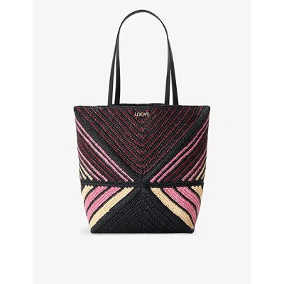 Loewe Women's Pink/burgundy X Paula's Ibiza Puzzle Fold Striped Raffia Tote Bag
