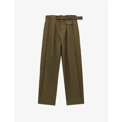 Loewe Cotton-silk Pleated Relaxed Trousers In Green