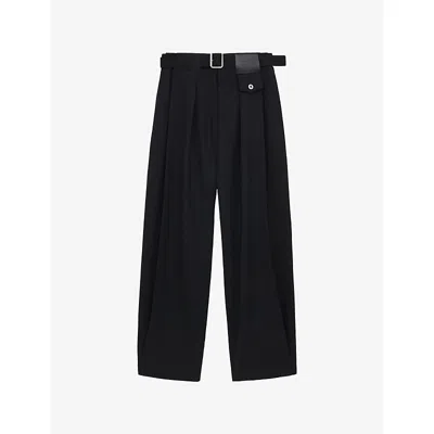 Loewe Womens  Pleated Adjustable-belt Wool Trousers In Black