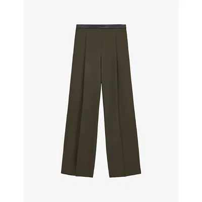Loewe Wool Leather-band Wide-leg Trousers In Green