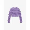 Loewe Cropped Pom Pom-embellished Brushed Knitted Sweater In Purple