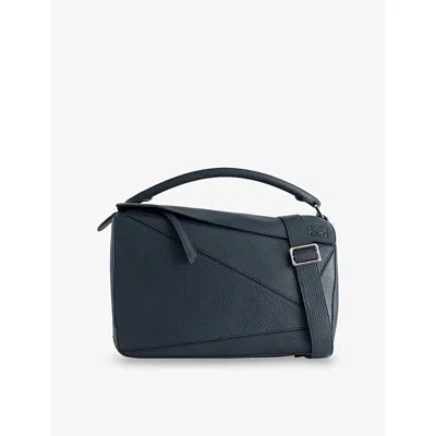 Loewe Womens Puzzle Large Grained Leather Handbag Deep Navy