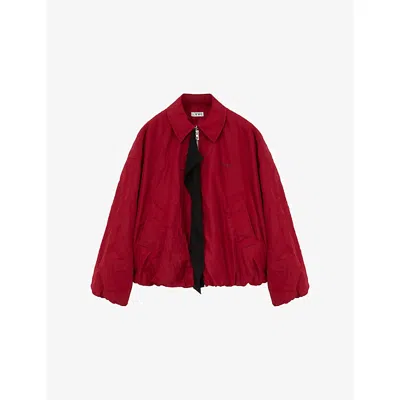 Loewe Womens Red Contrast-panel Balloon-hem Woven Jacket