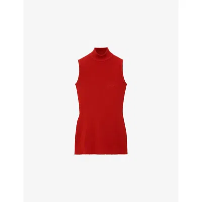 Loewe Womens Red High-neck Sleeveless Woven Top
