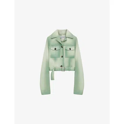 Loewe Lambskin Cropped Jacket In Green