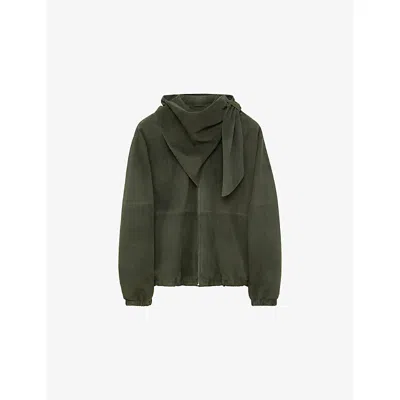 Loewe Womens Scarf-neck Suede Jacket Khaki Green