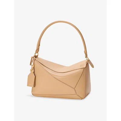 Loewe Womens Silk Beige Puzzle Medium Leather Shoulder Bag In Brown