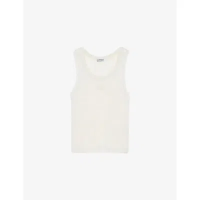 Loewe Womens Soft White Anagram-embroidered Slim-fit Silk-blend Tank Top