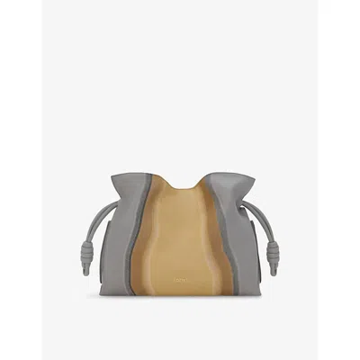 Loewe Womens Flamenco Medium Leather Clutch Bag Sparkling Grey/btr