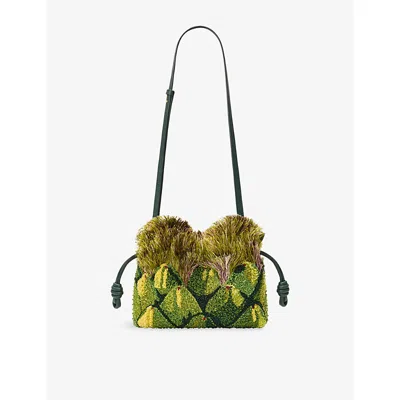 Loewe Womens Spring Green Mini Flamenco Beaded Clutch Bag