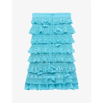 Loewe Womens Turquoise  X Paula's Ibiza Ruffled Crochet Cotton Midi Skirt In Blue