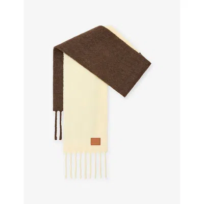 Loewe Womens Two-tone Fringed Alpaca Wool-blend Scarf Yellow/brown