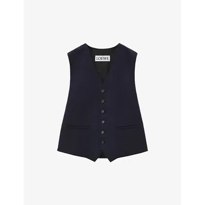 Loewe Womens Navy Melange V-neck Relaxed-fit Wool-blend Vest