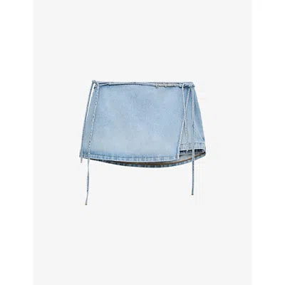 Loewe Womens Washed Blue  X Paula's Ibiza Wrap-panel Denim Shorts