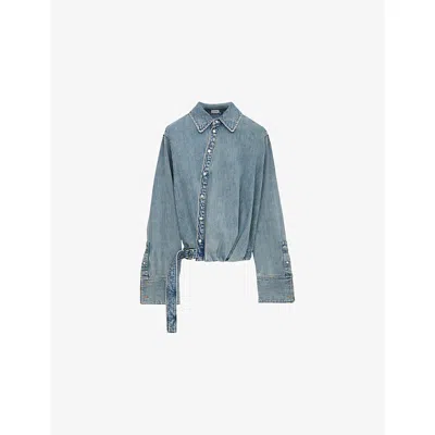Loewe Womens Washed Denim Draped Adjustable-belt Denim Blend Shirt In Blue