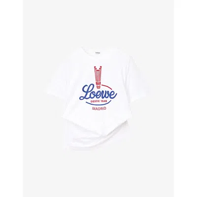Loewe Womens White Brand-print Relaxed-fit Woven T-shirt