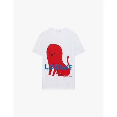 Loewe Womens White Branded Short-sleeved Cotton-blend T-shirt