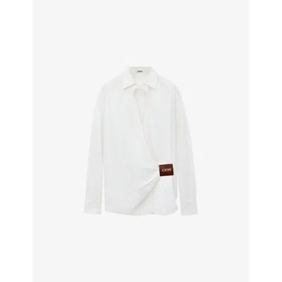 LOEWE WOMENS WHITE DRAPED LOGO-PATCH COTTON SHIRT