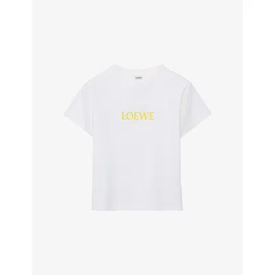 Loewe Womens White Embroidered-logo Cotton T-shirt