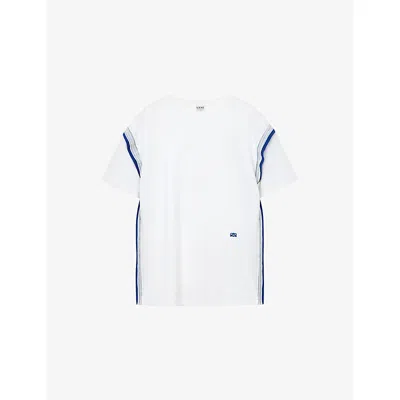 Loewe Womens White Layerd-trim Cotton-blend T-shirt