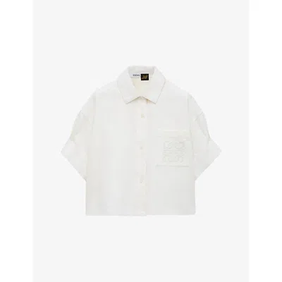 Loewe Womens White  X Paula's Ibiza Short-sleeve Anagram-embroidered Cotton-blend Shirt
