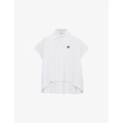 Loewe Womens White Logo-embroidered Dipped-hem Cotton-blend Polo Shirt