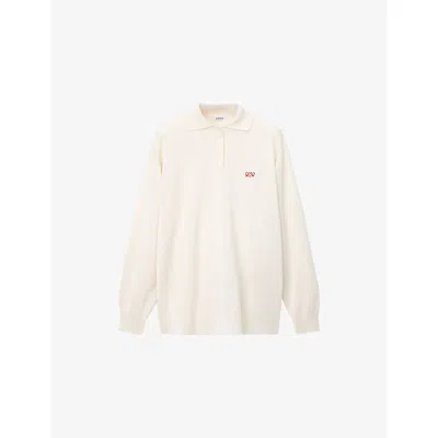 Loewe Womens White Logo-embroidered Relaxed-fit Cashmere-blend Polo Jumper In Pink