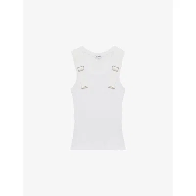 Loewe Womens White Ribbed Buckled-strap Cotton-blend Tank Top