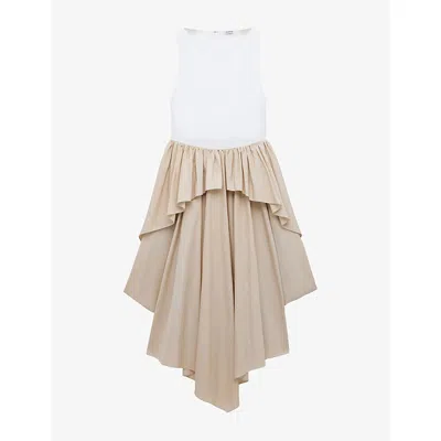 Loewe Womens White/beige Layered-panel Curved-hem Cotton Maxi Dress In Multi