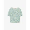 Loewe Cotton-blend Floral Print Short Sleeve Sweater In Multi
